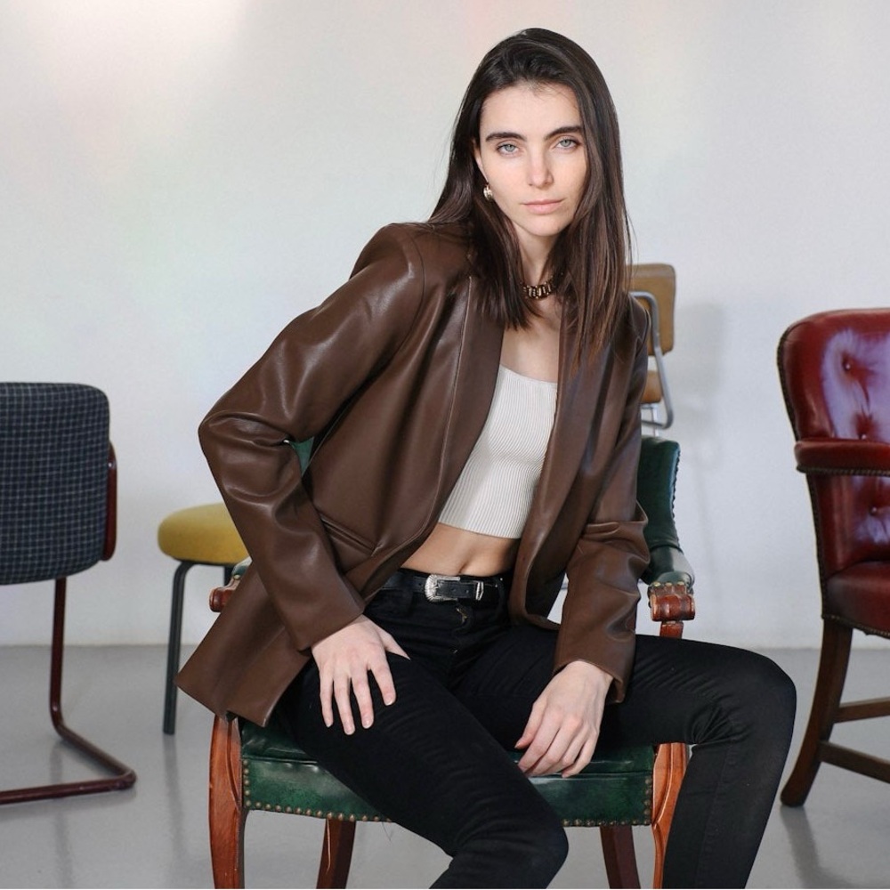 Brown Vegan Leather Blazer